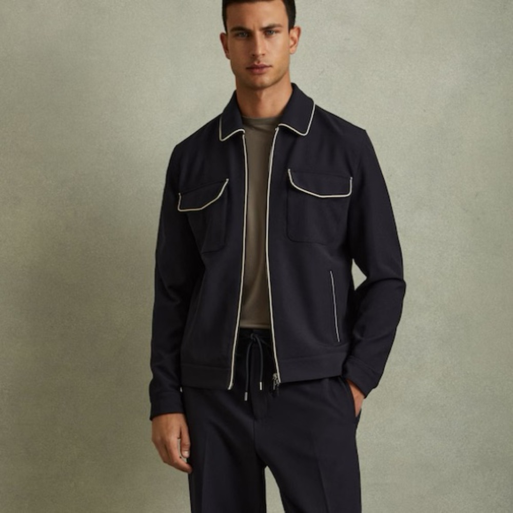 Like Balmain Style Black Lightweight Zip-Up Shirt Jacket with Fold-Down Collar